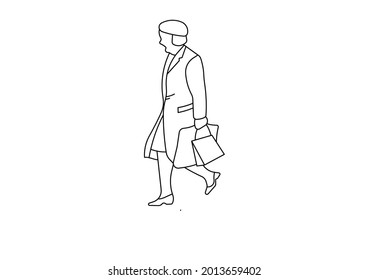 Diseño vectorial de un boceto de una persona caminando mientras lleva su equipaje
