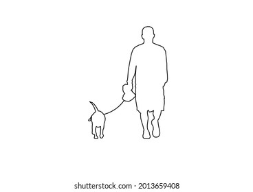 Vector design of a sketch of a person walking with his dog