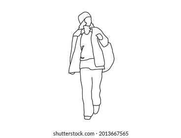 Vector design of a sketch of a person walking while looking at something