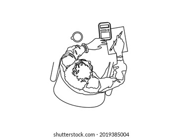 Vector design of a sketch of a person working on something at a desk
