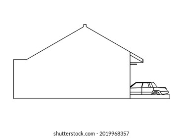 Vector design of a sketch of a side view of a house and a car