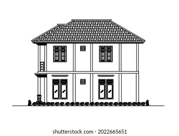 Vector design sketch or side view of a very nice and luxurious two-story house