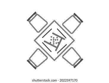 Vector design sketch of a square table and four chairs