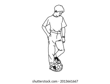 Vector design of sketch of a teenage boy playing football