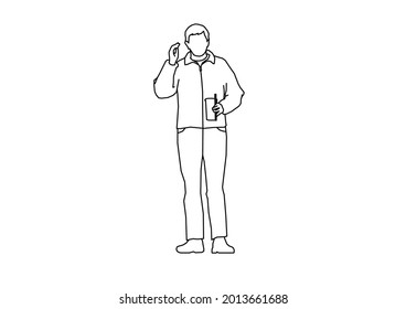 Vector design of sketch of a teenage boy raising his hand