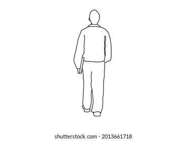 Vector design sketch of a teenage boy walking backwards