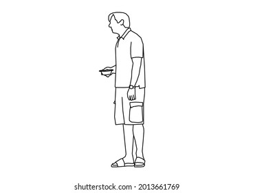 Vector design of sketch of a teenage boy holding something