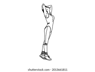 Vector design of sketch of a teenage girl doing sports