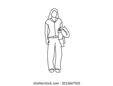 Vector design of sketch of a teenage girl standing with a jacket