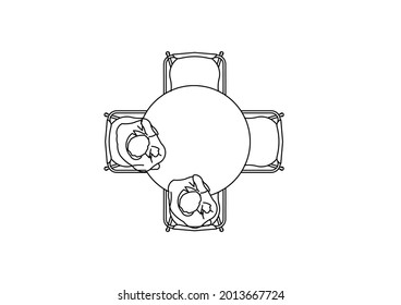 Vector design of sketch of two people sitting at a table talking