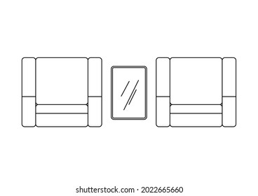 Vector design sketch of two simple chairs and one classic table