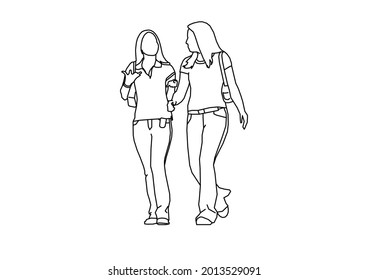 Vector design of sketch of two women taking a walk to the park