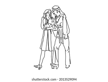 Vector design of sketch of two women going to a party