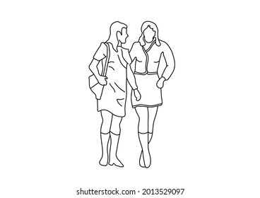 Vector design of sketch of two women talking casually