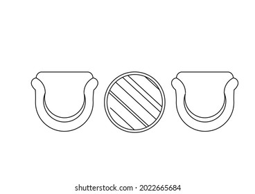 Esbozo vectorial de dos sillas de madera y una mesa de madera