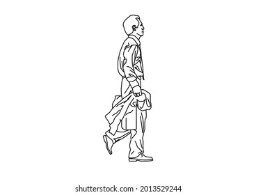 Vector design of sketch of a walking father seen from the side