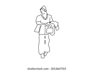 Vector design sketch of a woman carrying a jacket in her hand