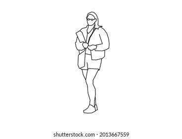 Vector design of a sketch of a woman holding a book