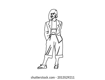 Vector design of sketch of a woman posing in anger