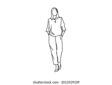 Diseño vectorial de un boceto de una mujer que está sola