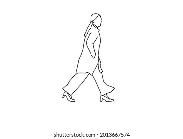 Vector design of a sketch of a woman walking leisurely