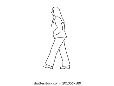 Vector design of a sketch of a woman walking with her hands in her shirt pocket