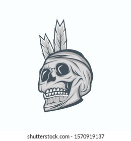 Vector design of a skull with feathers on the head
