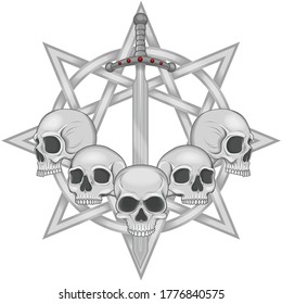Vector design of skulls with sword and star

