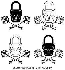 Vector design of Skull-shaped padlock with old keys, Padlock with a satanic face