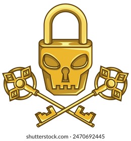 Vector design of Skull-shaped padlock with old keys, Padlock with a satanic face