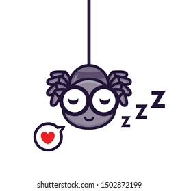 Vector design of sleeping love spider mascot