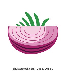 Vector Design of Sliced of Fresh Red Onion Food Vegetable with Leaf