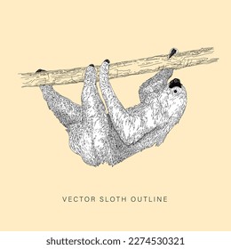 Vector design of sloth in line art style flat art