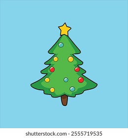 "Vector design of a small Christmas tree with a cute style and minimal decoration, perfect for a Christmas themed textile pattern, wallpaper or graphic template."