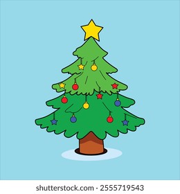 "Vector design of a small Christmas tree with a cute style and minimal decoration, perfect for a Christmas themed textile pattern, wallpaper or graphic template."