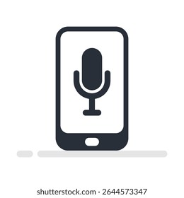 Projeto vetorial do smartphone com ícone de microfone, conceito de gravação, ditado ou assistente inteligente.