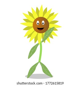 Vektordesign einer lächelnden Sonnenblume, perfekt für den Inhalt eines Kinderbuchs.
