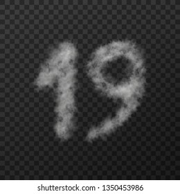 Vector design of smoke textured number, nineteen, isolated on transparent background