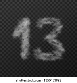 Vector design of smoke textured number, thirteen, isolated on transparent background