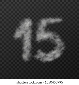 Vector design of smoke textured number,  fifteen, isolated on transparent background