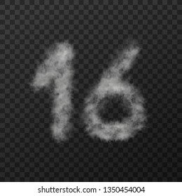 Vector design of smoke textured number, sixteen, isolated on transparent background