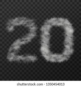 vector design of smoke textured number, twenty, isolated on transparent background