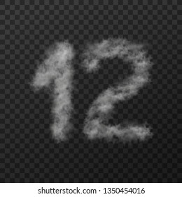 Vector design of smoke textured number, twelve, isolated on transparent background