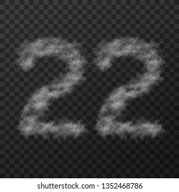 vector design of smoke textured number means twenty two, isolated on transparent background