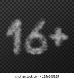 vector design of smoke textured number means sixteen plus, isolated on transparent background