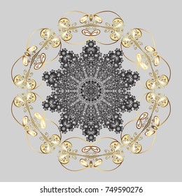 Vector design. Snowflake vector background. Weather illustration ice collection. Xmas frost snow flake isolated silhouette symbol. Winter gray, brown and yellow christmas snow flat crystal element.
