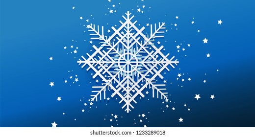 Vector design a Snowflakes and a group of stars on a blue background