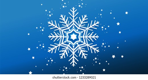 Vector design a Snowflakes and a group of stars on a blue background