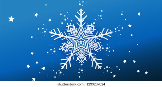 Vector design a Snowflakes and a group of stars on a blue background