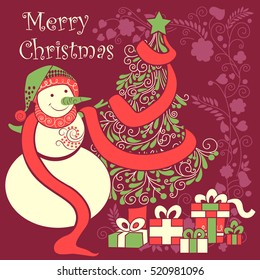 Vector design of Snowman for Merry Christmas Holiday celebration background